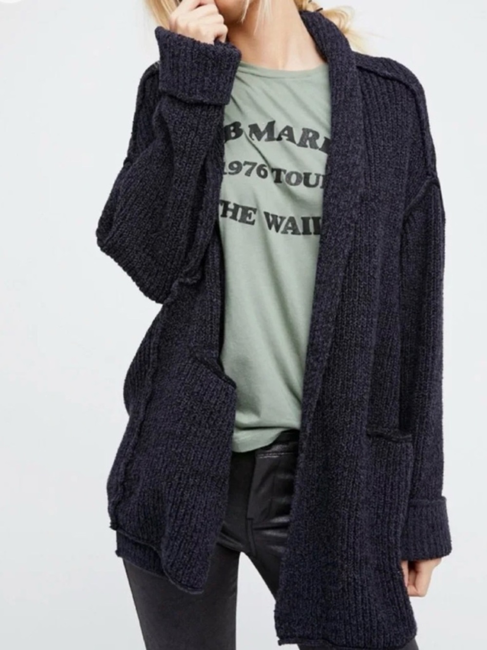 Free People Charcoal Navy Open-Front Cardigan